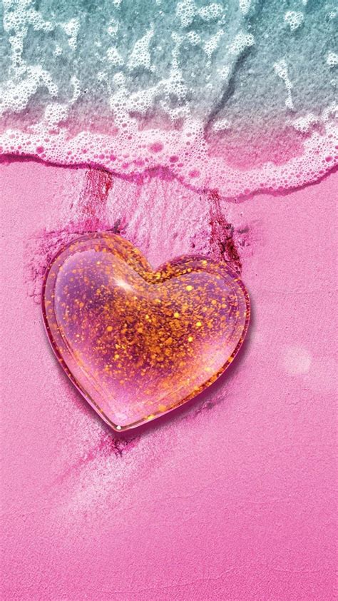 Love heart Wallpaper 4K, Beach, Pink background, Pink Heart, Aerial view, Love, #5749