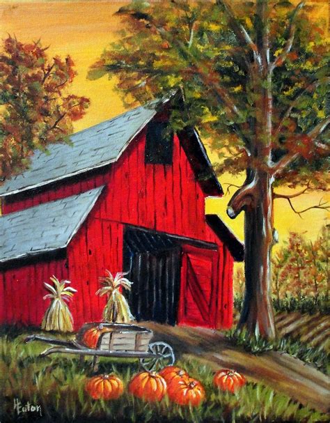 FALL Red Barn Painting, Fall Canvas Painting, Acrylic Painting Tips, Painting Canvases, Autumn ...