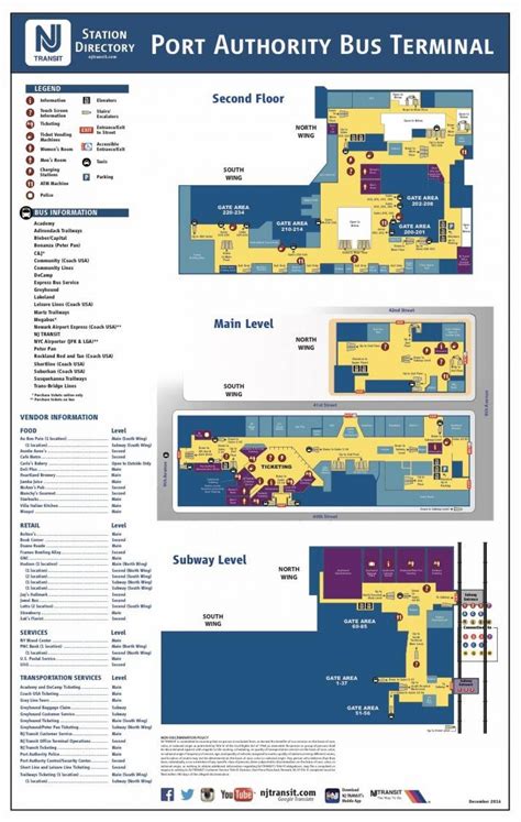 Port authority bus terminal map - Port authority bus route map (New York - USA)