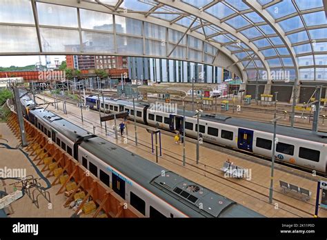 Rail Platforms 1 & 2, at Manchester Victoria station, NorthernRailway trains, Metrolink ...