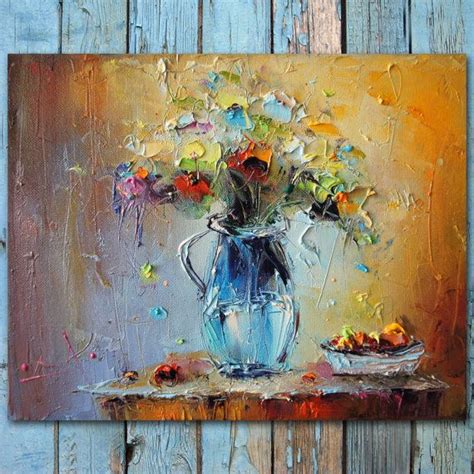 PALETTE KNIFE Flowers Oil Painting Colorful Still Life | Etsy | Flower art painting, Abstract ...