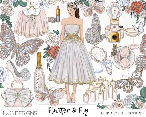 Butterfly Fashion Girl Clip Art Watercolor Clipart Bridal | Etsy