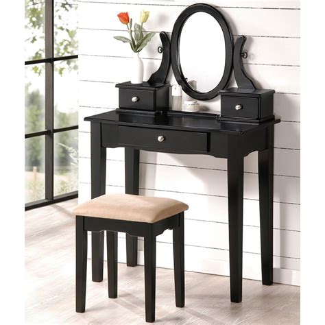 Black Contemporary Bedroom Vanity Set with Stool - 14491159 - Overstock.com Shopping - Great ...