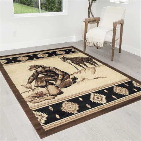 Handcraft Rugs Cabin Rug Lodge, Cabin Nature and Animals Area Rug Modern Southwestern Design ...