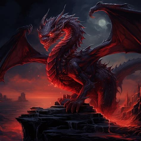 Premium AI Image | A dark fantasy illustration of a firebreathing red dragon myth Illustration ...