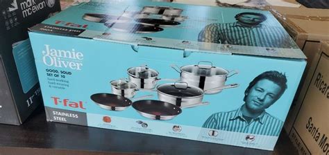 BRAND NEW JAMIE OLIVER SET OF 10 TFAL STAINLESS STEEL COOKWARE IN BOX - INCLUDES 2 SAUCEPANS, COVERE