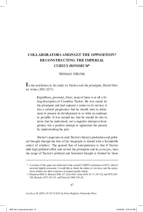 (PDF) Collaborators Amongst the Opposition? Deconstructing the Imperial Cursus Honorum ...