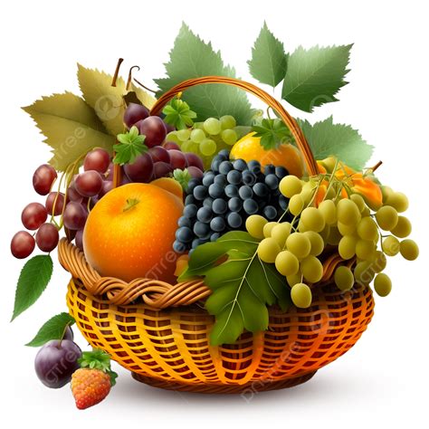 Set Fruits Basket Isolated On White Background, Set Fruits Basket, Set Fruits In Wooden Basket ...