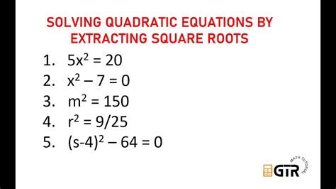 Solving Quadratic Equation by Extracting Square Roots | Grade 9 Math - YouTube