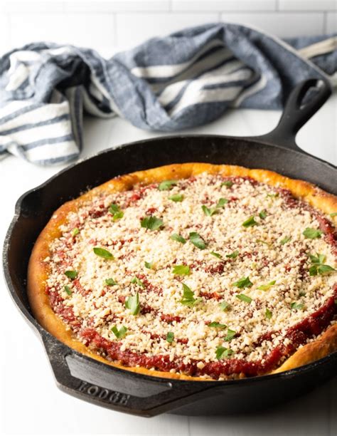 Cast Iron Deep Dish Pizza Recipe (Chicago-Style!) - A Spicy Perspective