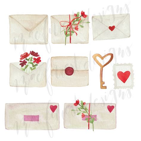 Watercolor Valentines Envelopes Transparent Floral Valentines Day Envelope PNG Graphics Personal ...