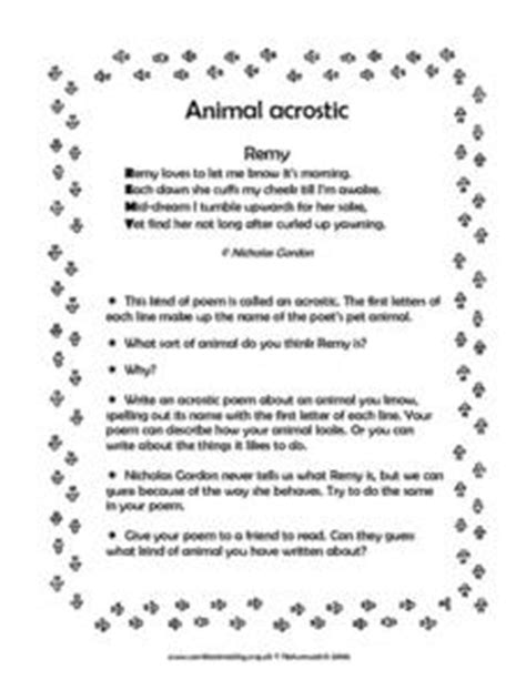 Acrostic Poem Examples For Animals