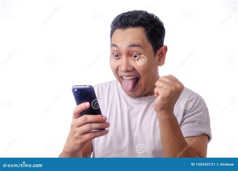 Shocked Happy Man Looking at Smart Phone Stock Image - Image of japanese, lifestyle: 150543121