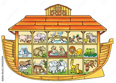 Ark of Noah on a white background. Filled with pairs of animals. Stock Illustration | Adobe Stock