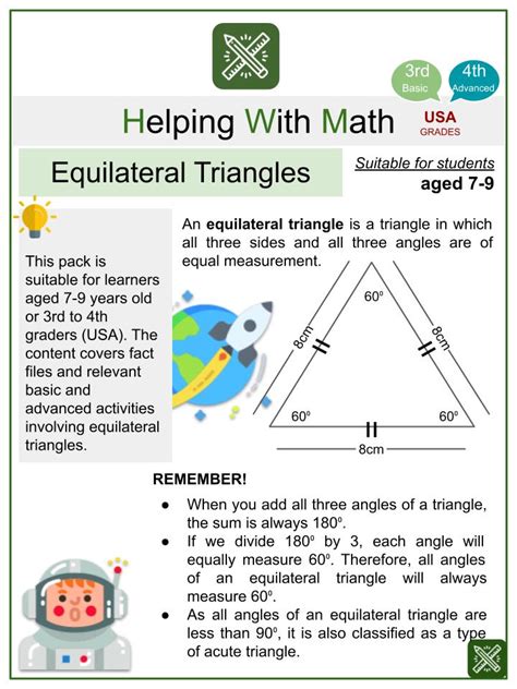 Equilateral Triangles Themed Math Worksheets | Aged 7-9 Activities