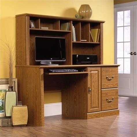 Sauder Orchard Hills Engineered Wood Computer Desk with Hutch in Carolina Oak ...