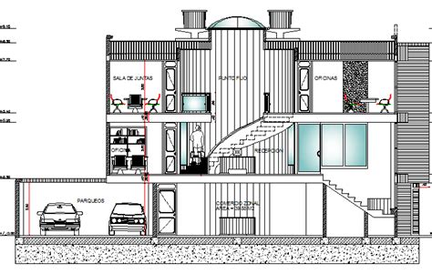 Full sectional view of office and shop building details dwg file - Cadbull