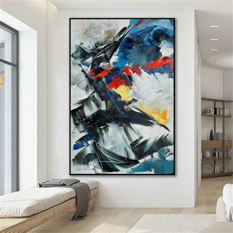 Beautiful Bright Color Modern Abstract Wall Art Decor Extra Large Colorful Contemporary Brush ...