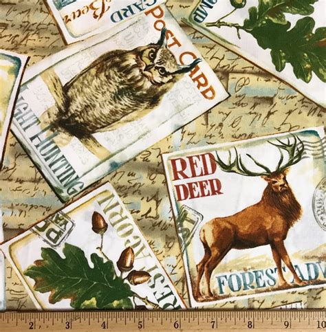 Amazon.com: 1 Yard - Wildlife Postcards "Fall Retreat" Cotton Fabric (Great for Quilting, Sewing ...