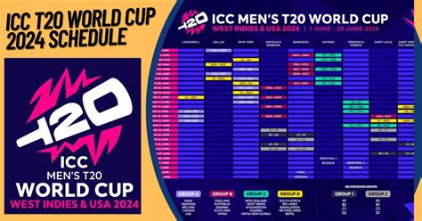 ICC T20 World Cup 2024 Schedule | ICC Cricket Men's T20 World Cup 2024 Match Time Table - Today ...