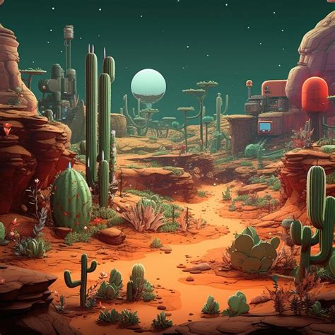 Premium AI Image | a cartoon illustration of a desert with cactus and cactus.