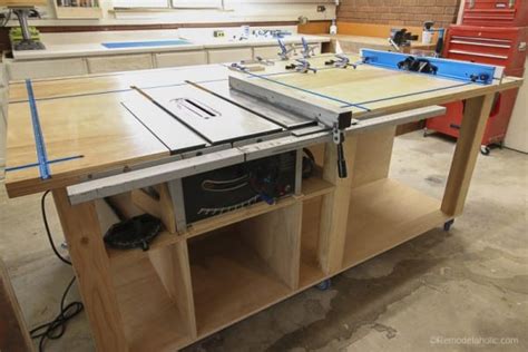 Remodelaholic | Table Saw Workbench Building Plans with Rockler T-Track System