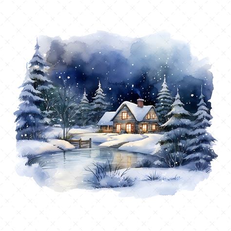 Winter Night Scenes Clipart 8 High Quality Jpgs Snowy - Etsy