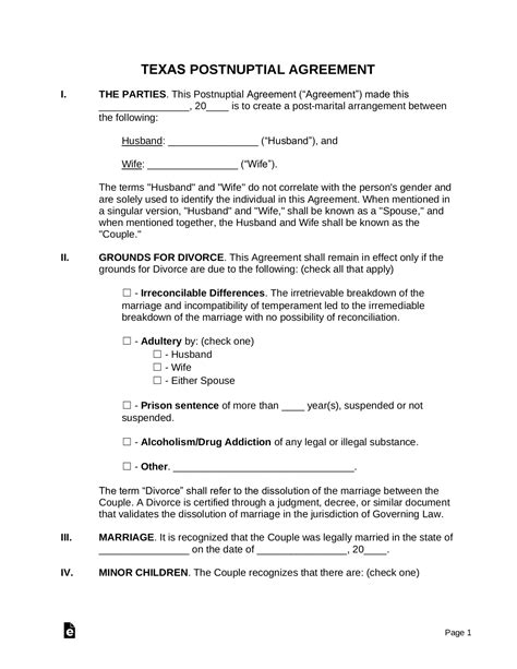 Texas Separation Agreement Template – eForms