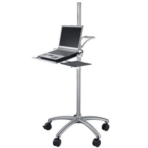 Aluminum Mobile Laptop Cart on Wheels, Height Adjustable Rolling Laptop Stand with Mouse Tray ...