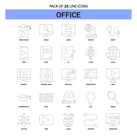 Office Line Icon Set 25 Dashed Outline Style 14314505 Vector Art at ...