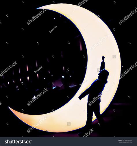 Silhouette Man On Moon Background Half Stock Illustration 508736344