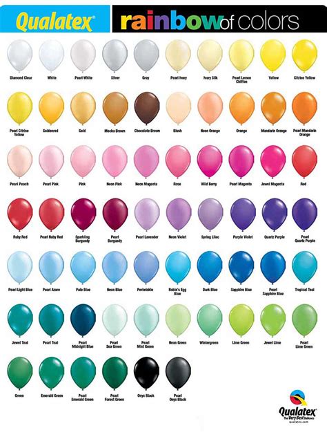 Balloon Sizes & Color Chart - Bubble Moo Balloons