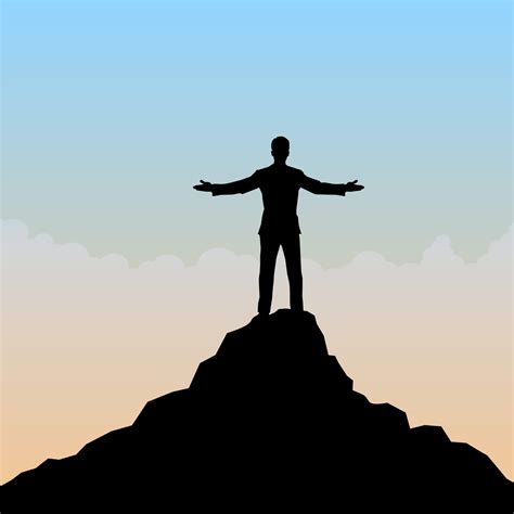 Man silhouette standing on top of mountain. A sign of freedom and success. Vector illustration ...