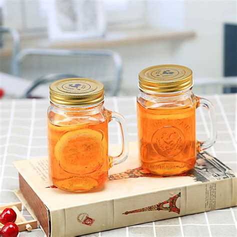 16oz Wide Mouth Glass Mason Jar With Handle And Straw