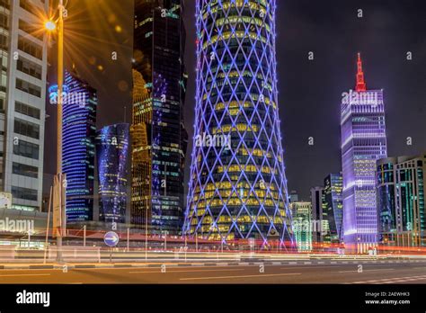 Doha Skyline in Night Stock Photo - Alamy