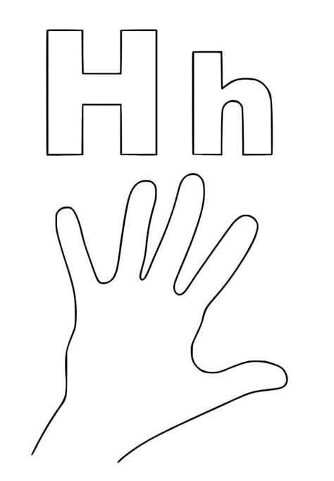 Letter H is For Hand coloring page - Download, Print or Color Online for Free