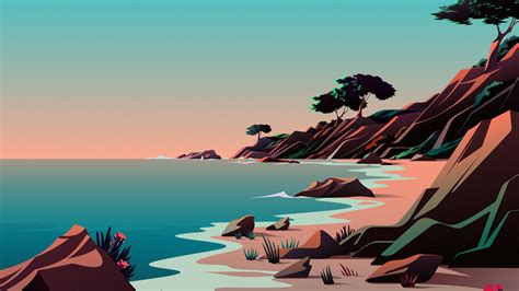 2560x1440 Resolution Beach Minimalist Digital Art 5K 1440P Resolution Wallpaper - Wallpapers Den