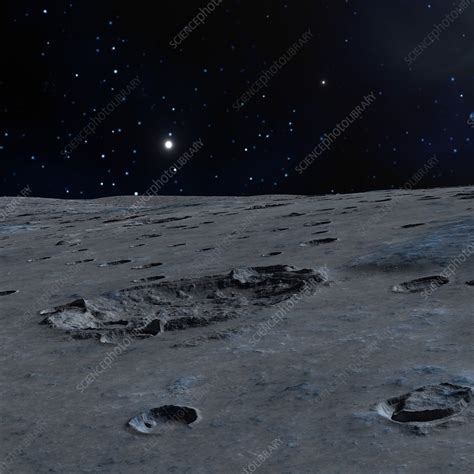 Impact crater on alien moon, artwork - Stock Image - F005/0147 - Science Photo Library