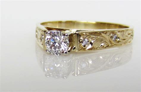 unique engagement rings wedding bands from Etsy engraved yellow gold