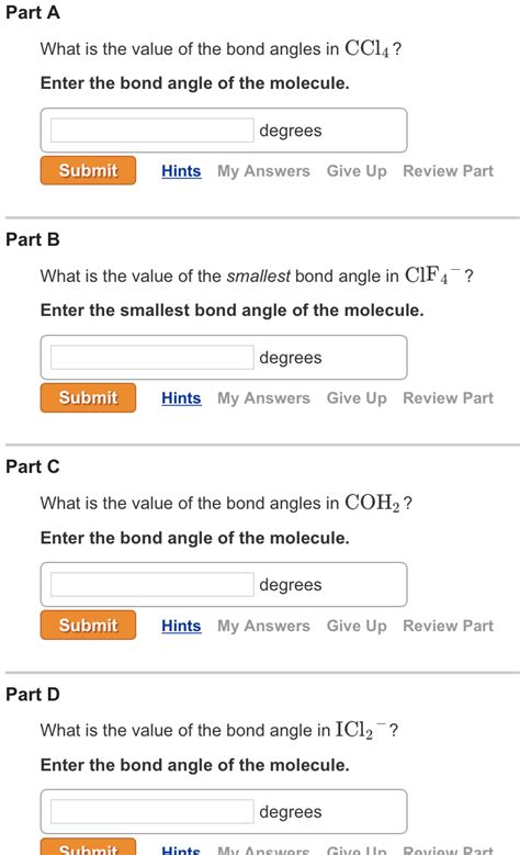 Solved Part A What is the value of the bond angles in CCl4? | Chegg.com