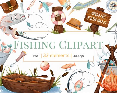 Fishing Clipart Camping Clip Art Watercolor Fishing - Etsy