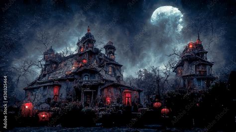 Halloween haunted house background, Digital painting technic. Stock Illustration | Adobe Stock