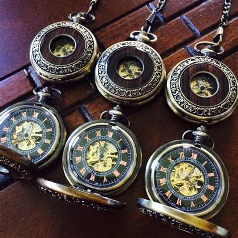 Set Of 8 Steampunk Engraved Pocket Watches Personalized Mens Mechanical Watch Groomsmen Gift ...