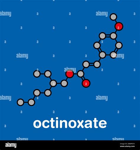 Octyl methoxycinnamate (octinoxate) sunscreen molecule. Stylized skeletal formula (chemical ...