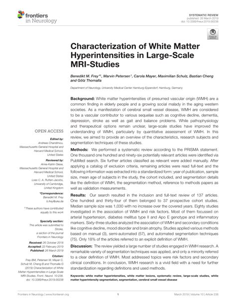 (PDF) Characterization of White Matter Hyperintensities in Large-Scale MRI-Studies