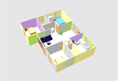 Three bed room 3D house plan with dwg cad file free download