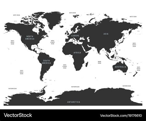 World map of oceans with labels of oceans seas Vector Image