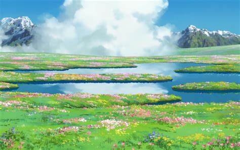 Studio Ghibli Howls Moving Castle Flower Field Wallpaper hd, picture, image