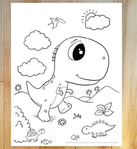 Cute Dinosaur Coloring Page Downloadable PDF File - Etsy