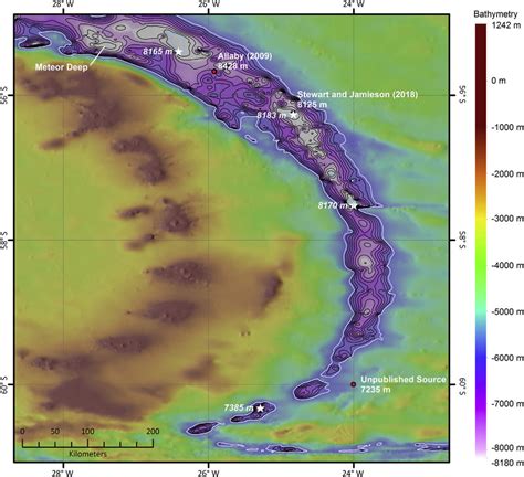 Map of the South Sandwich Trench with the published 'deep' locations... | Download Scientific ...